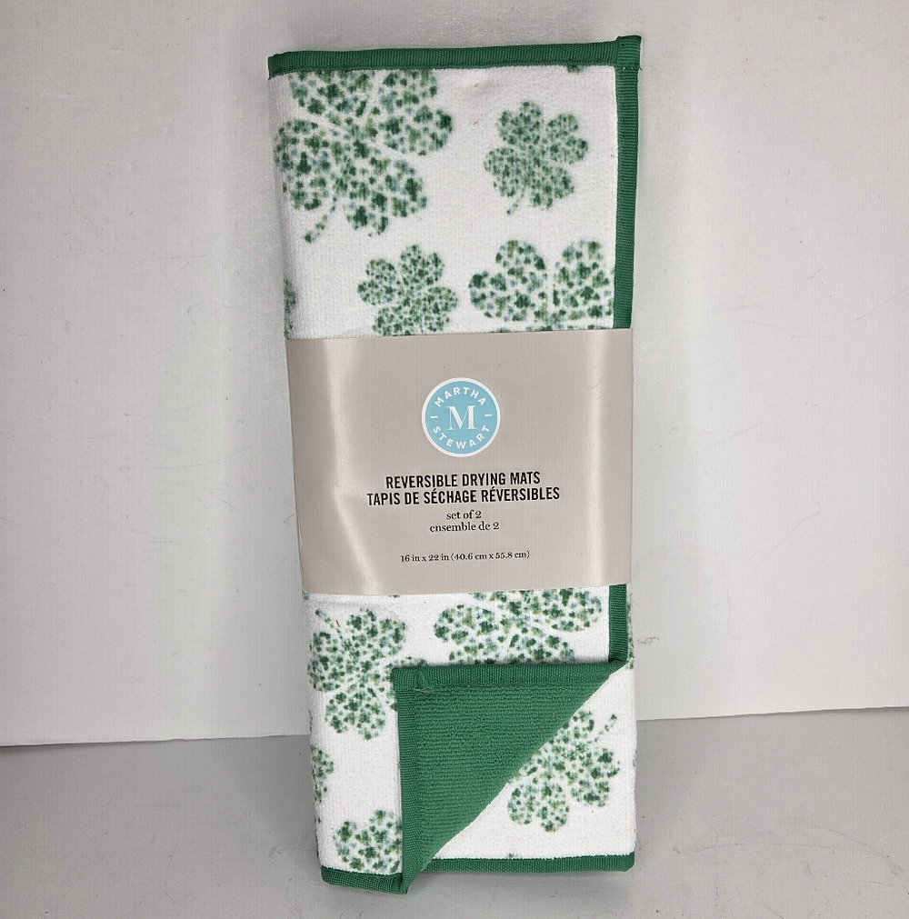 Martha Stewart Clover Pattern Reversible Kitchen Dish Drying Mat St Patricks Day
